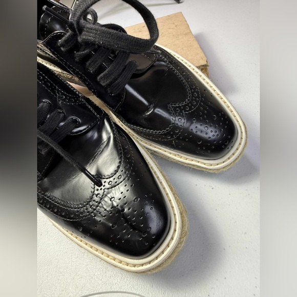 PRADA Black White Blue Perforated Wingtip Shoes Sz 37 / US 7 - Picture 3 of 13